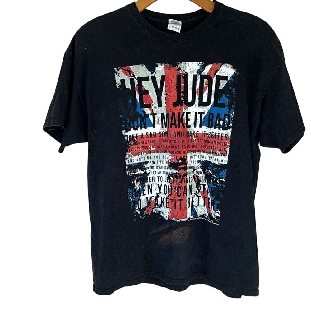 Vintage The Beatles Hey Jude Black Band Concert Graphic T Shirt XL USA‎